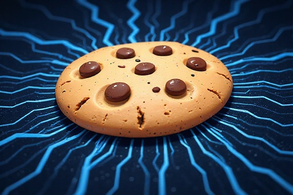Ilustración de una galleta de internet con circuitos que representan las cookies en la web